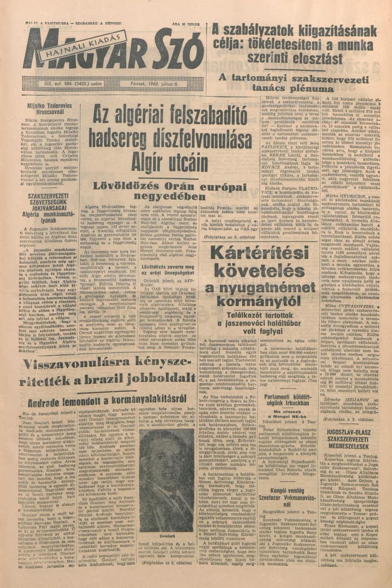 Magyar Szó, 19. évf. 1962. július 6. 184. sz. 1–12. oldal