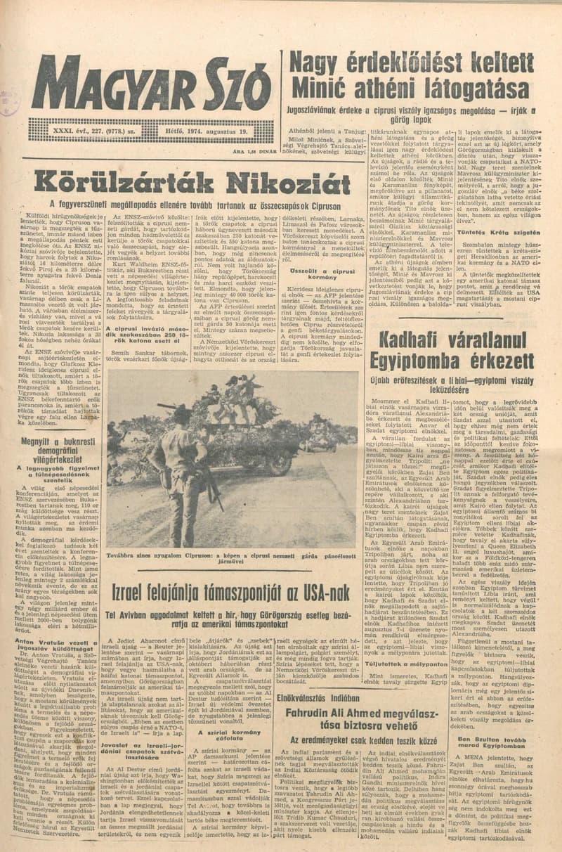 Magyar Szó, 31. évf. 1974. augusztus 19. 227. sz. 1–4. oldal