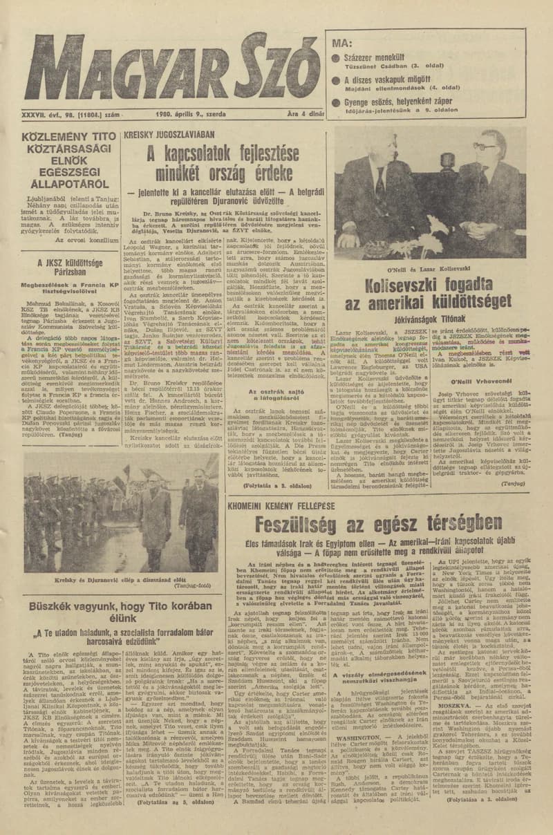 Magyar Szó, 37. évf. 1980. április 9. 98. sz. 1–20. oldal