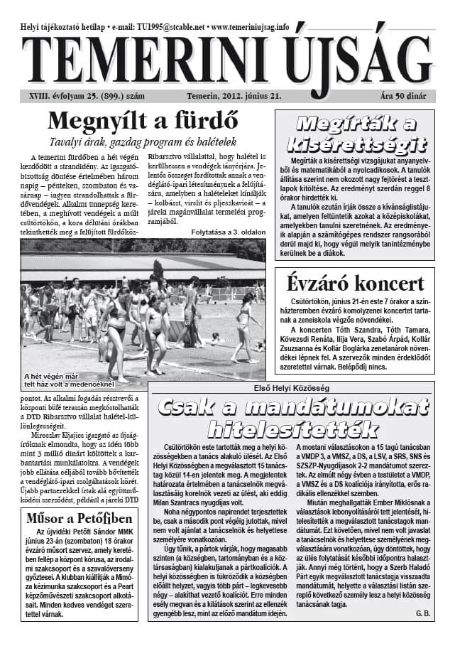 Temerini Újság, 18. évf. 2012. június 21. 25. sz.
