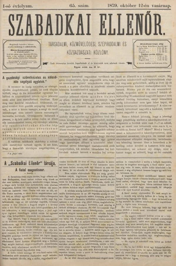 Szabadkai Ellenőr, 1. évf. 1879. október 12. 65. sz.