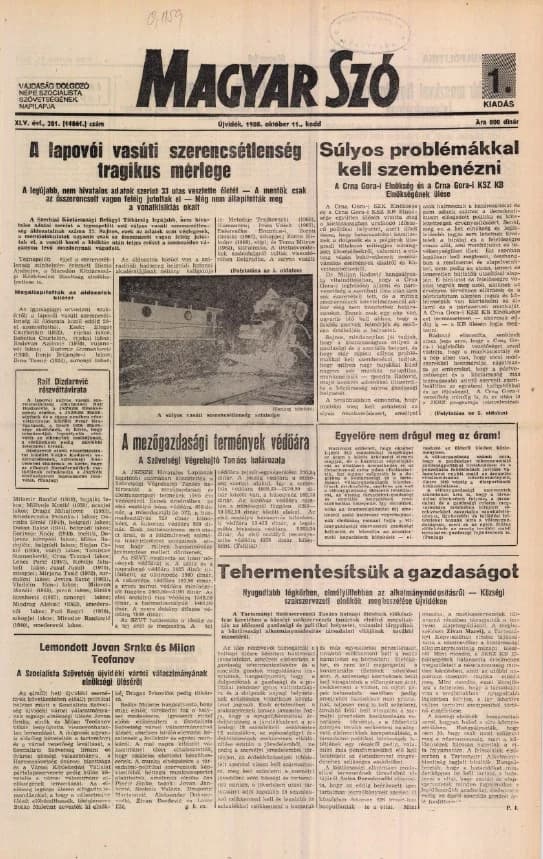 Magyar Szó, 45. évf. 1988. október 11. 281. sz.