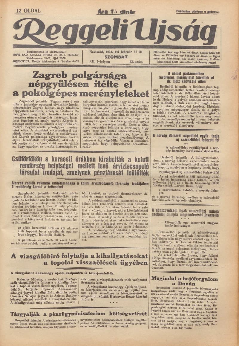 Reggeli Újság, 12. évf. 1931. február 21. 43. sz.