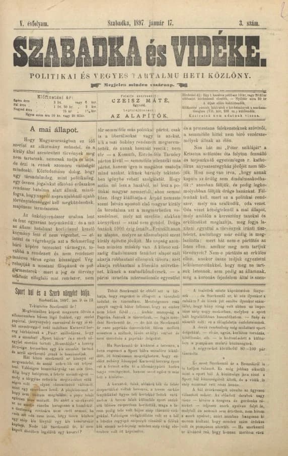 Szabadka és vidéke II, 5. évf. 1897. január 17. 3. sz.