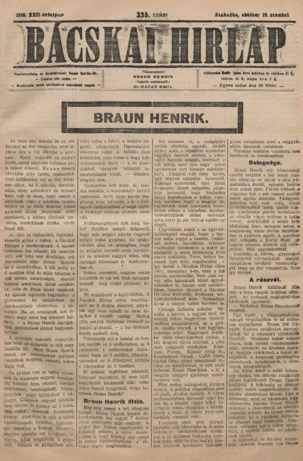 Bácskai Hirlap, 22. évf. 1918. október 19. 235. sz.