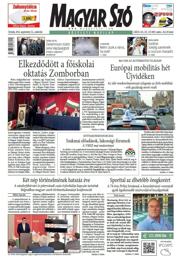Magyar Szó, 73. évf. 2016. szeptember 22. 221. sz. 1–20. oldal