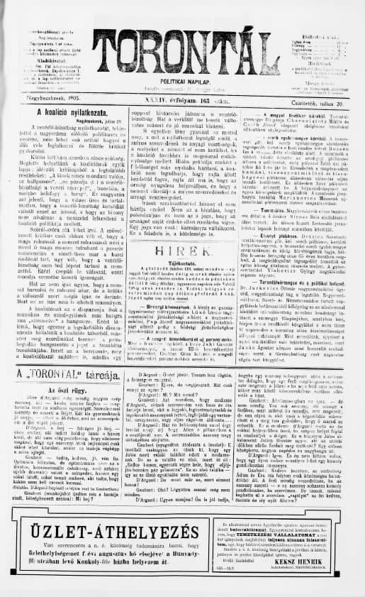 Torontál, 34. évf. 1905. július 20. 163. sz.