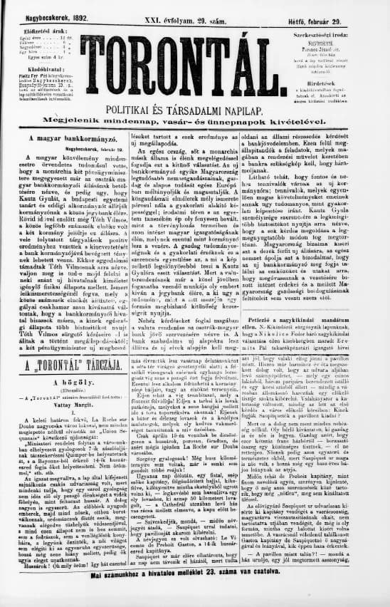 Torontál, 21. évf. 1892. február 29. 29. sz.