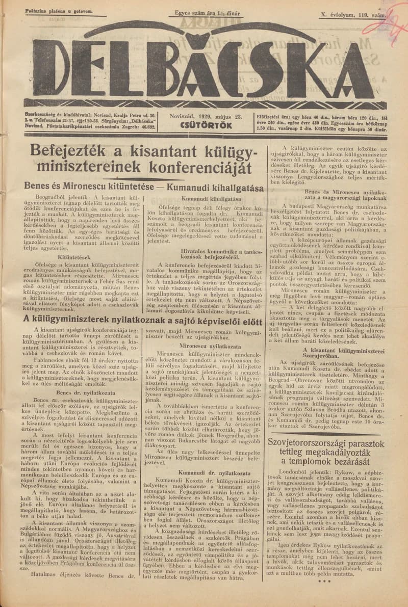 Délbácska, 10. évf. 1929. május 23. 119. sz.