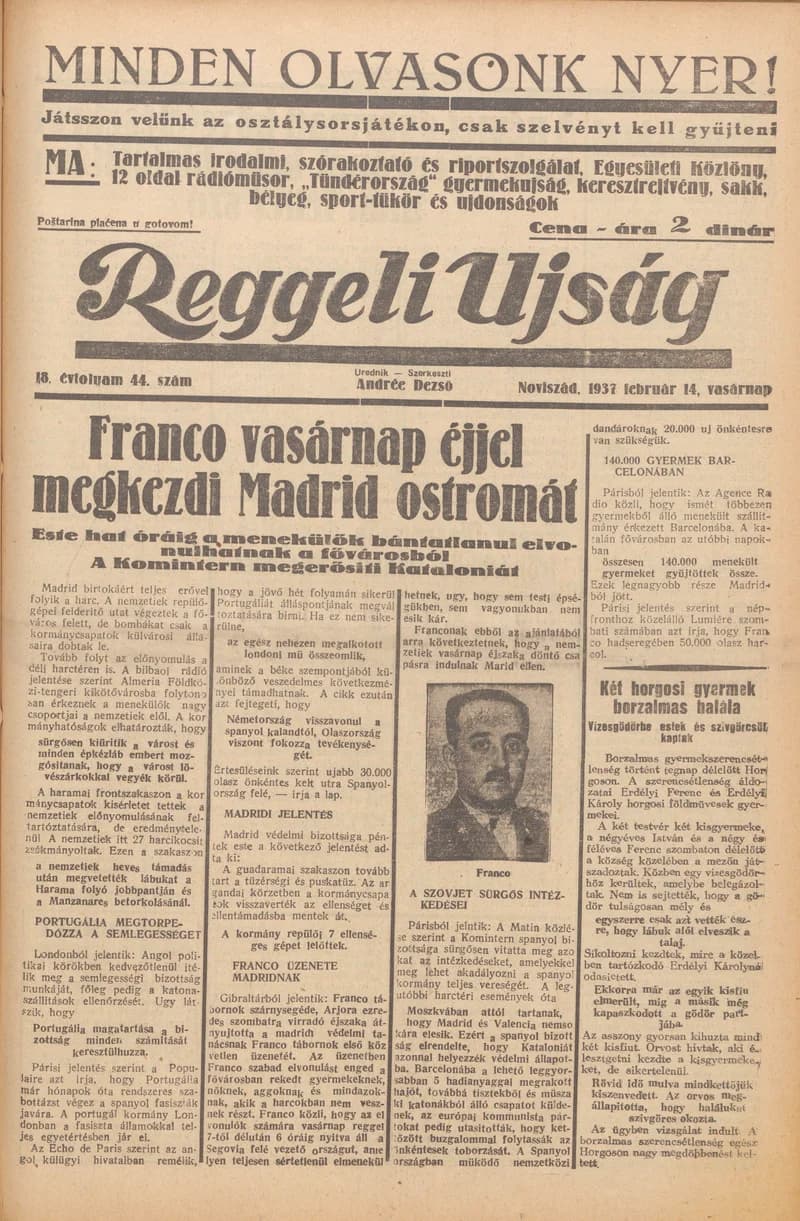 Reggeli Újság, 18. évf. 1937. február 14. 44. sz.