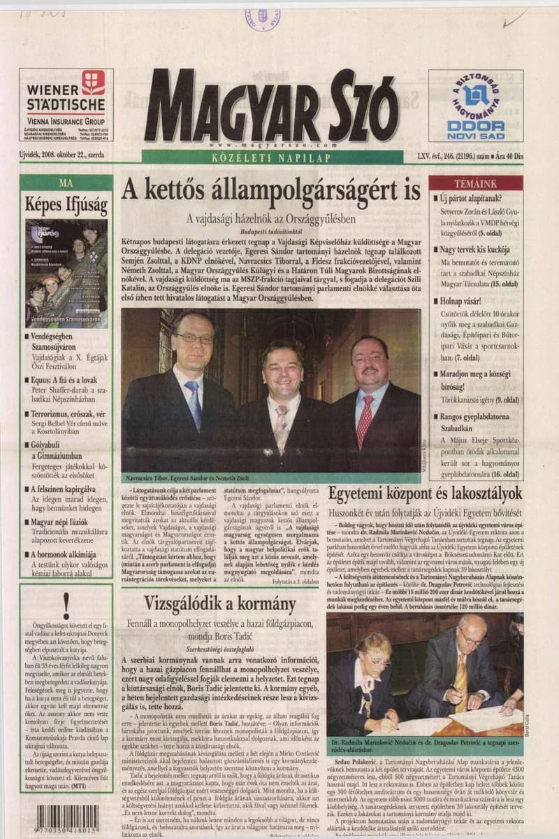 Magyar Szó, 65. évf. 2008. október 22. 246. sz. 1–20. oldal