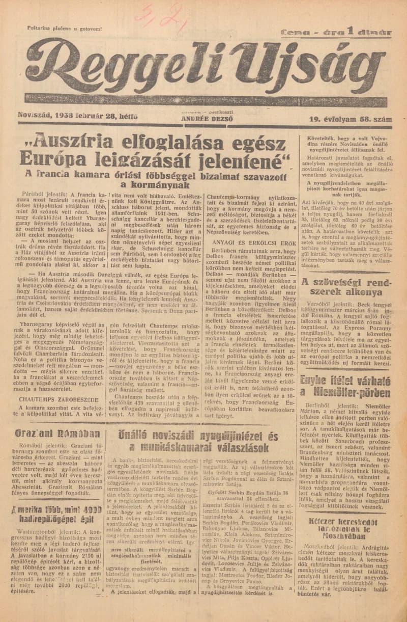 Reggeli Újság, 19. évf. 1938. február 28. 58. sz.
