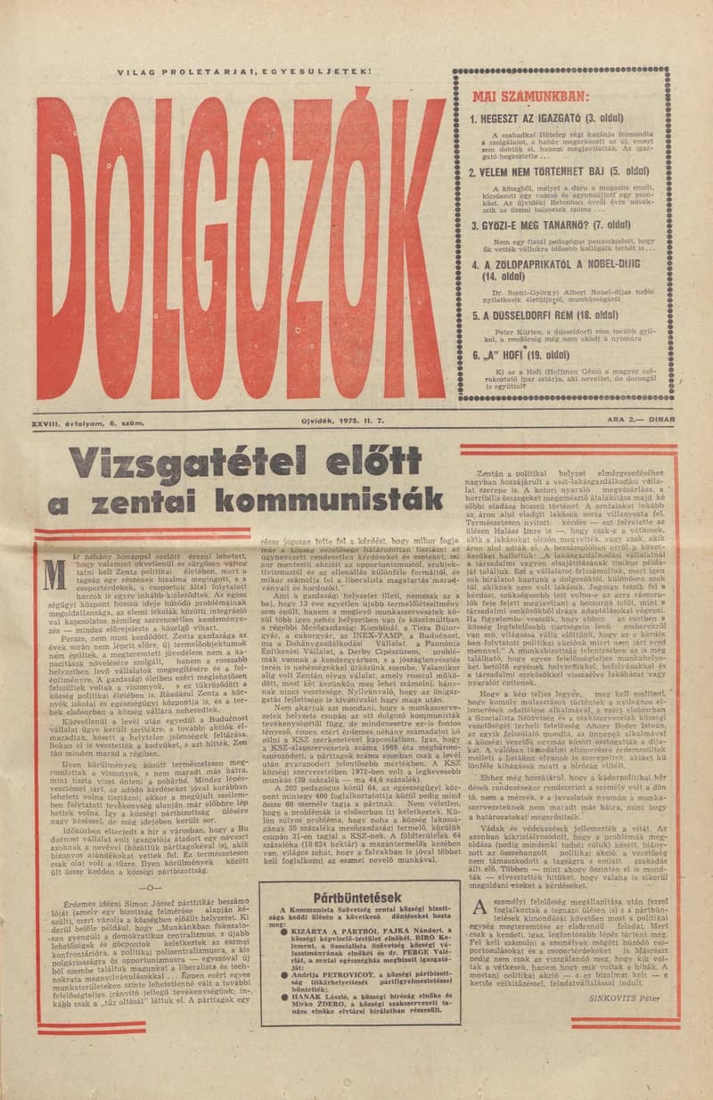 Dolgozók, 29. évf. 1975. február 7. 6. sz.