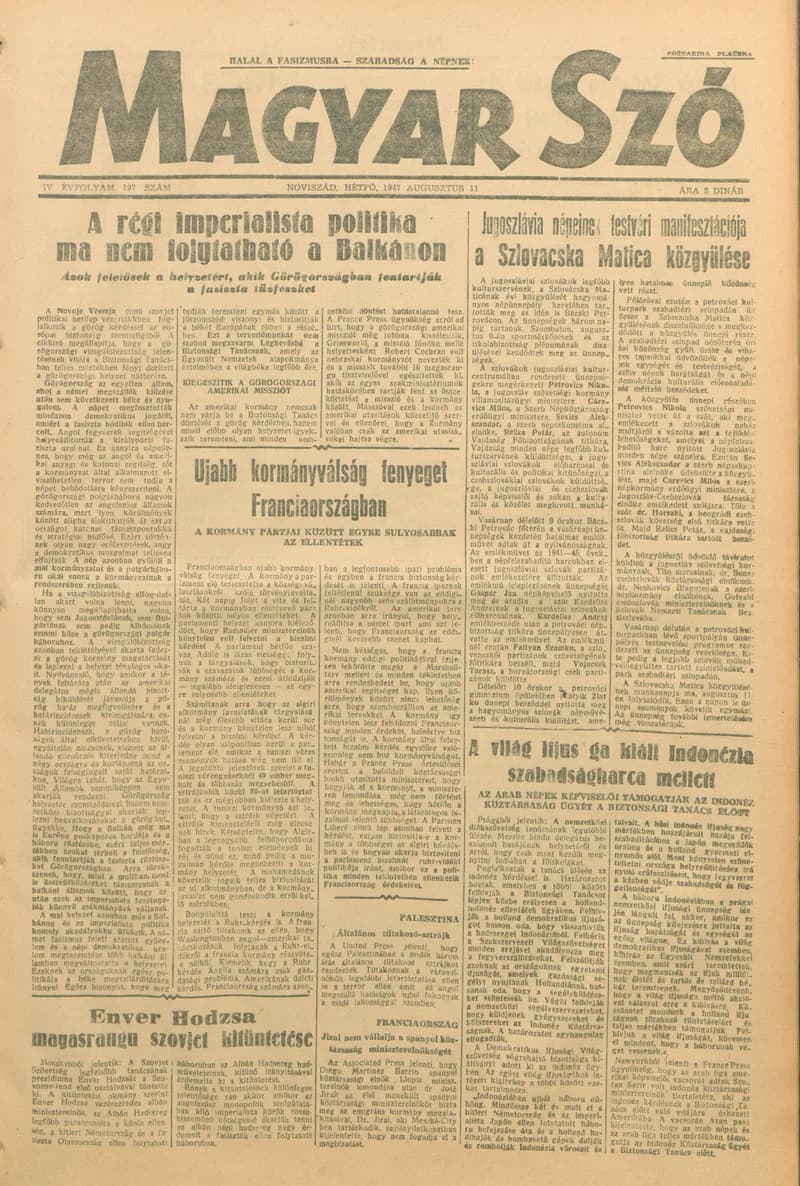 Magyar Szó, 4. évf. 1947. augusztus 11. 197. sz. 1–4. oldal