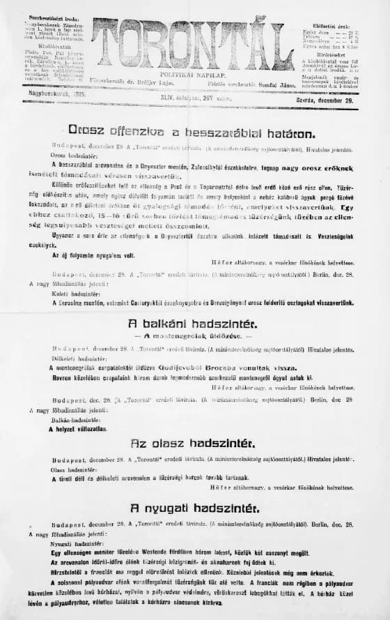 Torontál, 44. évf. 1915. december 29. 297. sz.