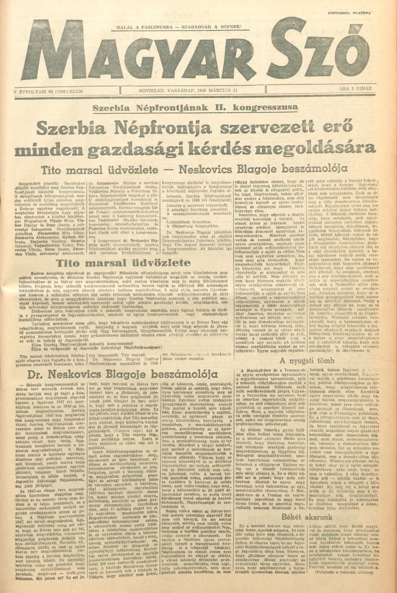 Magyar Szó, 5. évf. 1948. március 21. 69. sz. 1–8. oldal