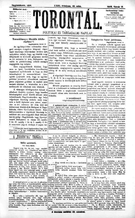 Torontál, 23. évf. 1894. február 19. 40. sz.