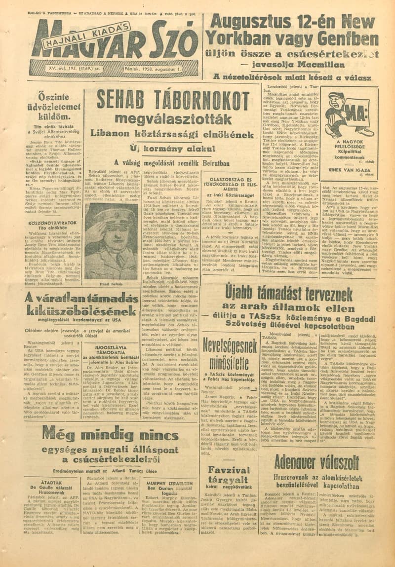 Magyar Szó, 15. évf. 1958. augusztus 1. 193. sz. 1–18. oldal