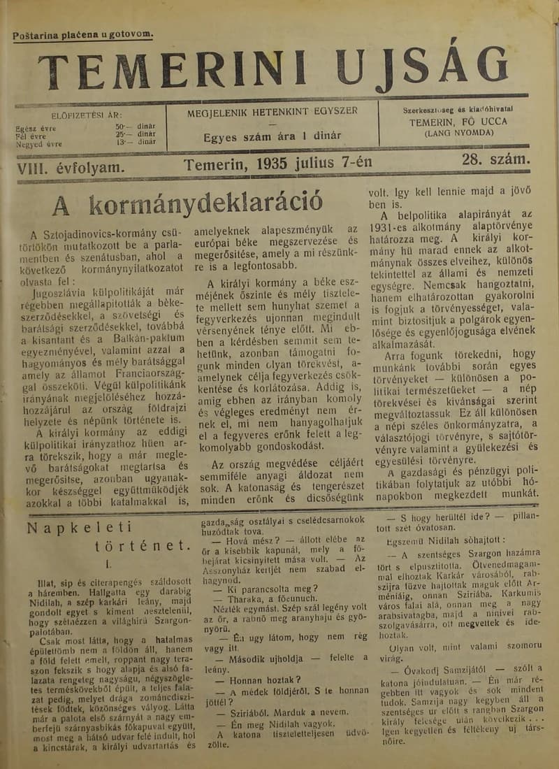 Temerini Újság 1928-1944, 8. évf. 1935. július 7. 28. sz.