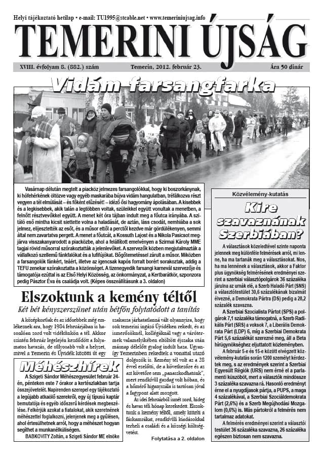 Temerini Újság, 18. évf. 2012. február 23. 8. sz.