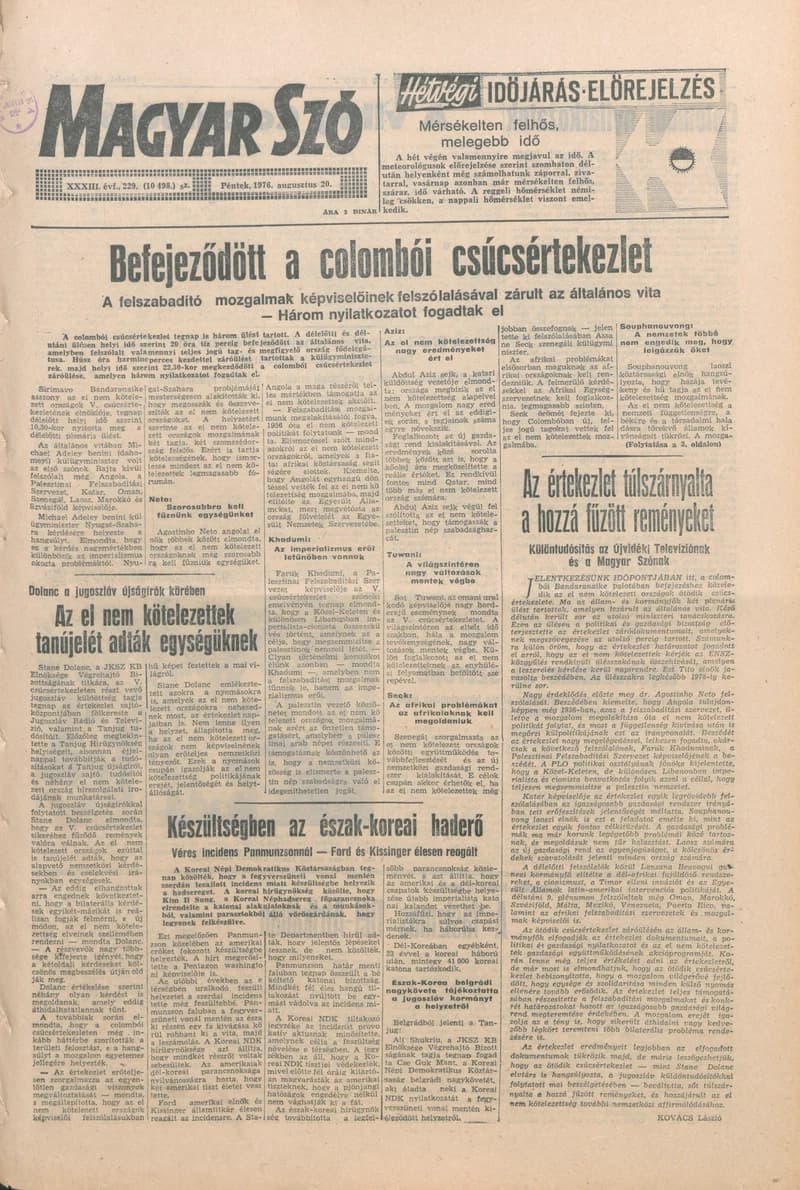 Magyar Szó, 33. évf. 1976. augusztus 20. 229. sz. 1–16. oldal