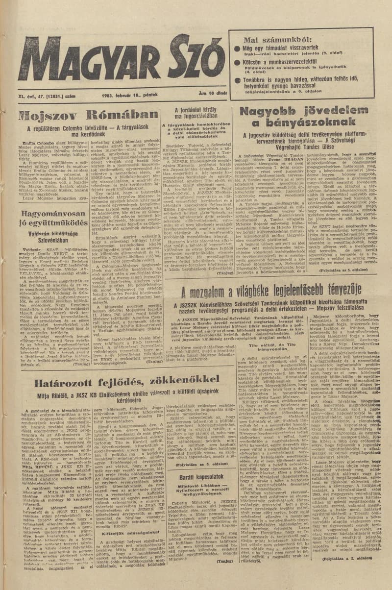 Magyar Szó, 40. évf. 1983. február 18. 47. sz. 1–20. oldal