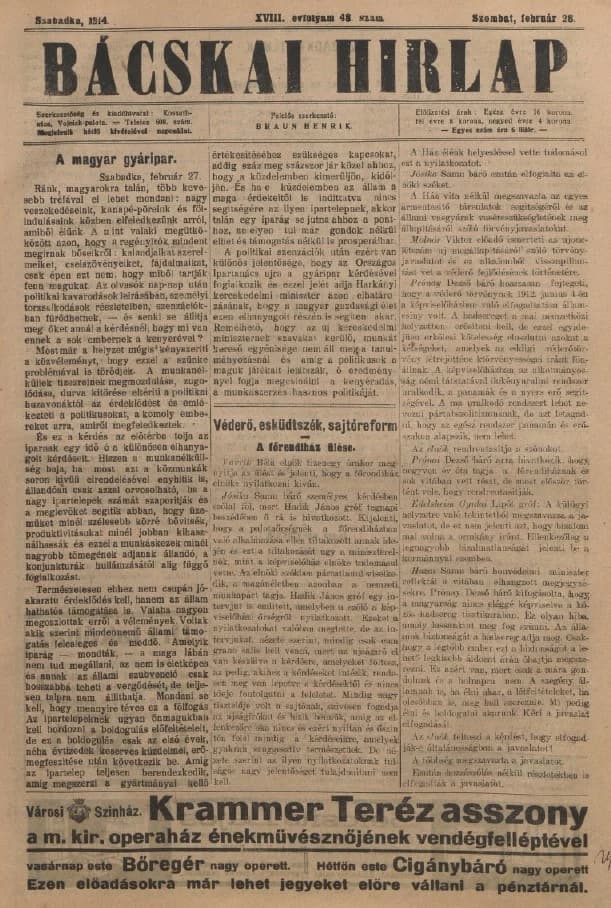 Bácskai Hirlap, 18. évf. 1914. február 28. 48. sz.