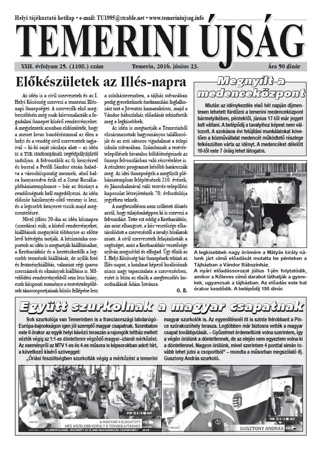 Temerini Újság, 22. évf. 2016. június 23. 25. sz.