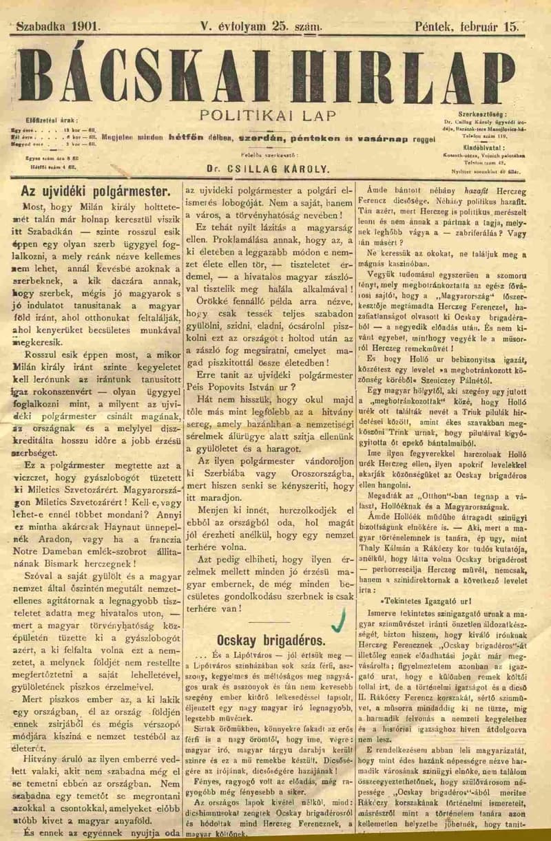 Bácskai Hirlap, 5. évf. 1901. február 15. 25. sz.