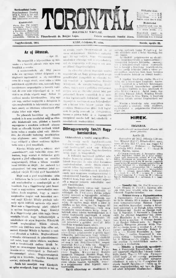 Torontál, 43. évf. 1914. április 22. 91. sz.