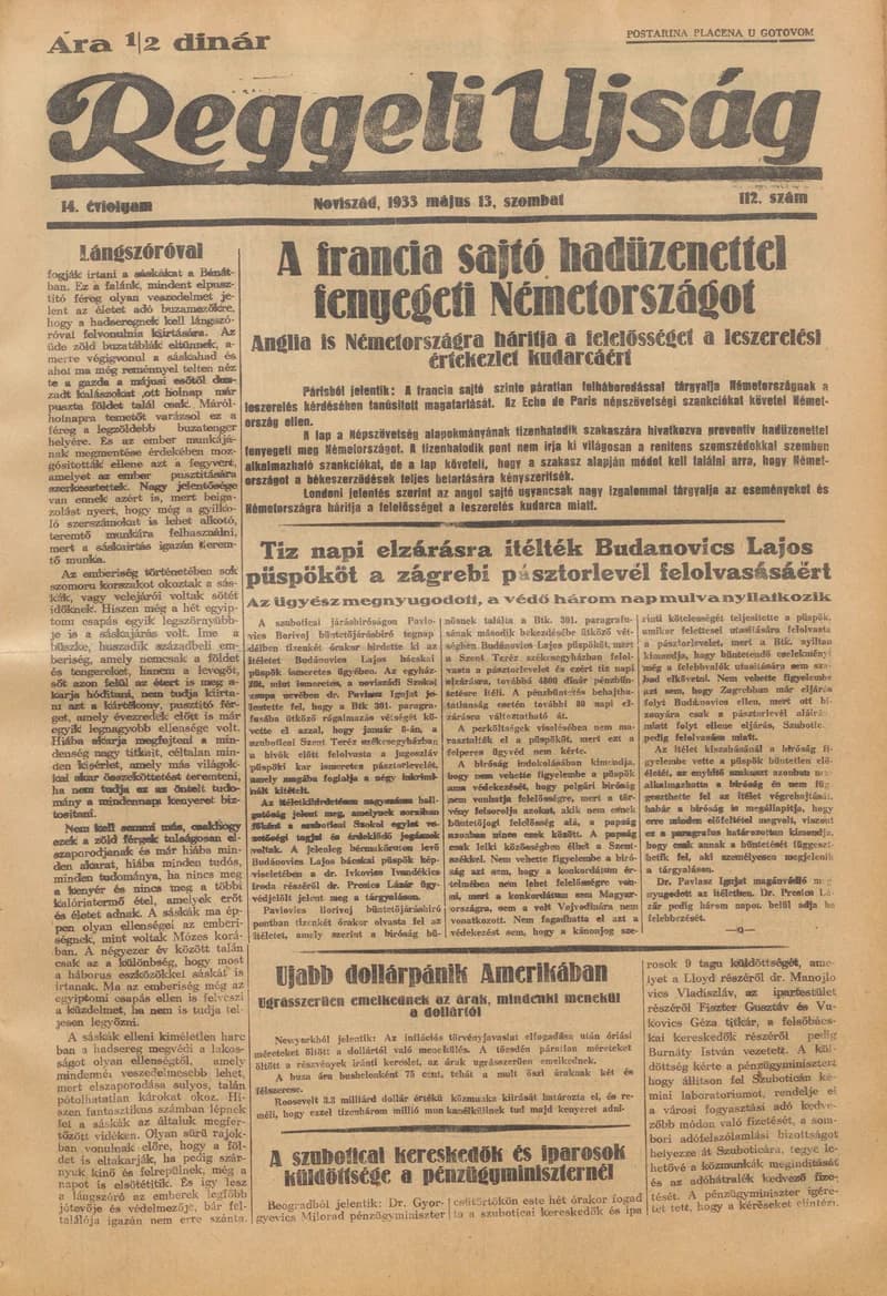Reggeli Újság, 14. évf. 1933. május 13. 112. sz.