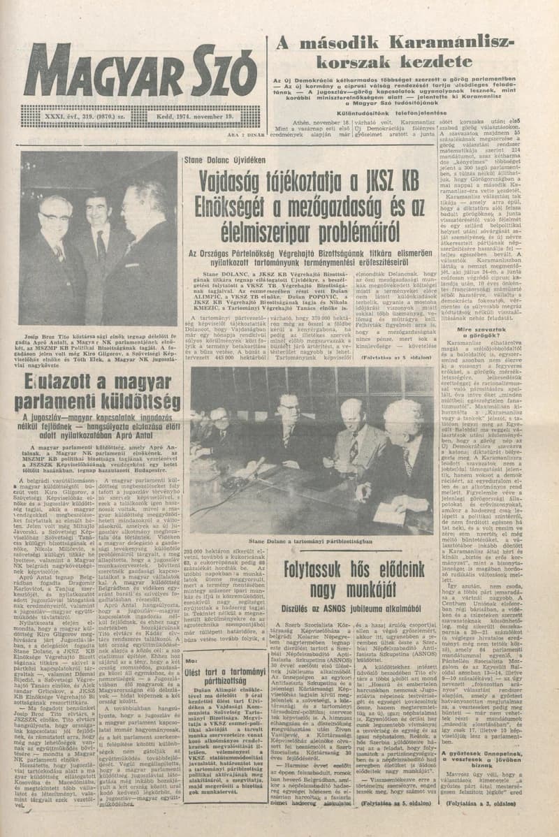 Magyar Szó, 31. évf. 1974. november 19. 319. sz. 1–20. oldal