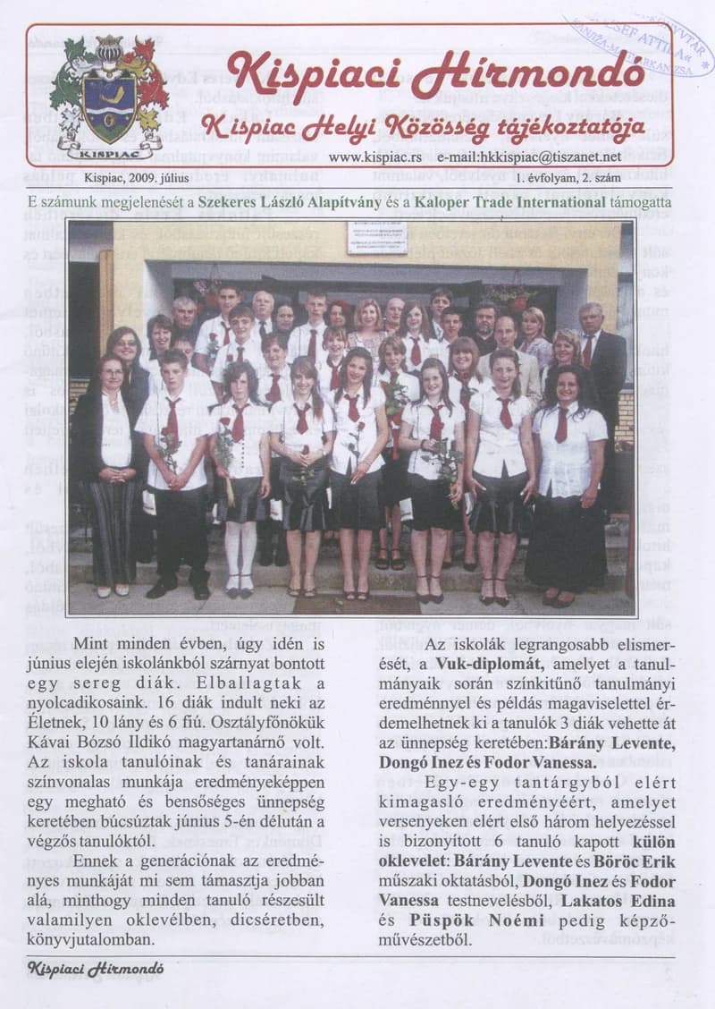 Kispiaci Hírmondó, 1. évf. 2009. július. 2. sz.