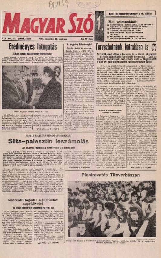 Magyar Szó, 43. évf. 1986. november 23. 323. sz. 1–28. oldal
