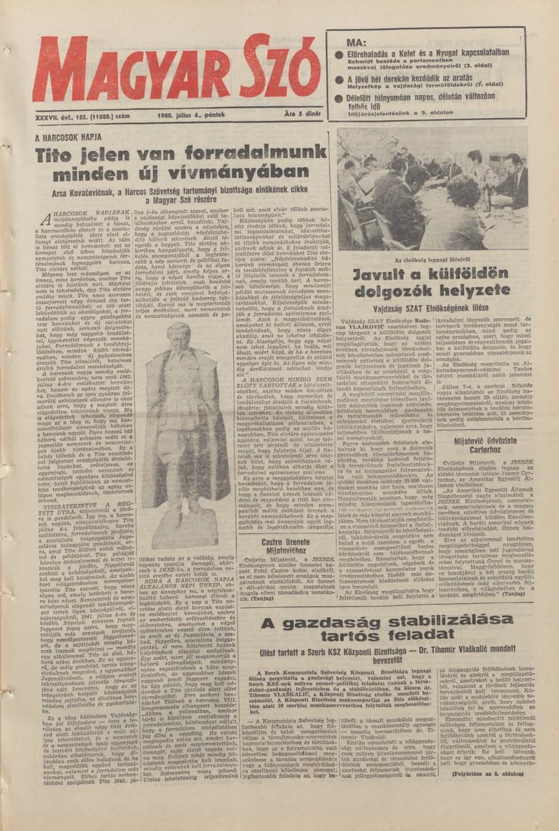 Magyar Szó, 37. évf. 1980. július 4. 182. sz. 1–24. oldal