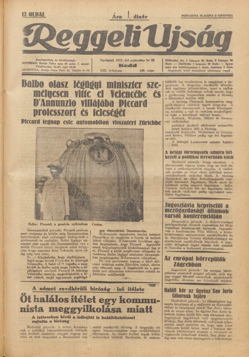 Reggeli Újság, 13. évf. 1932. augusztus 23. 199. sz.