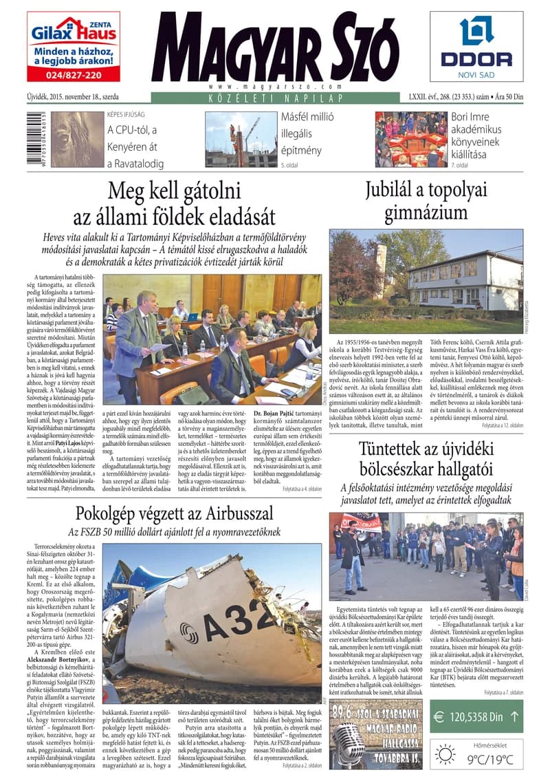 Magyar Szó, 72. évf. 2015. november 18. 268. sz. 1–16. oldal