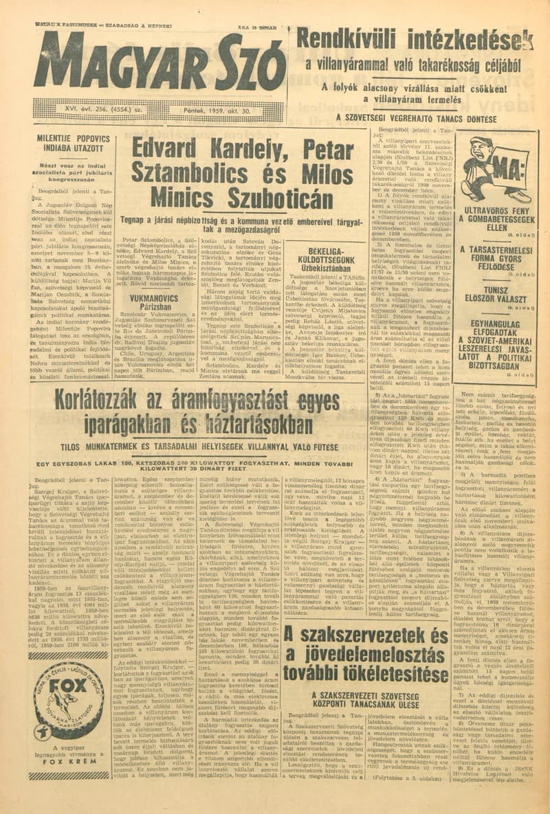 Magyar Szó, 16. évf. 1959. október 30. 256. sz. 1–24. oldal