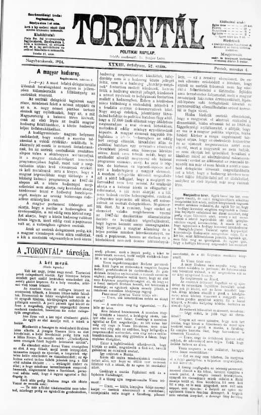 Torontál, 33. évf. 1904. március 4. 52. sz.