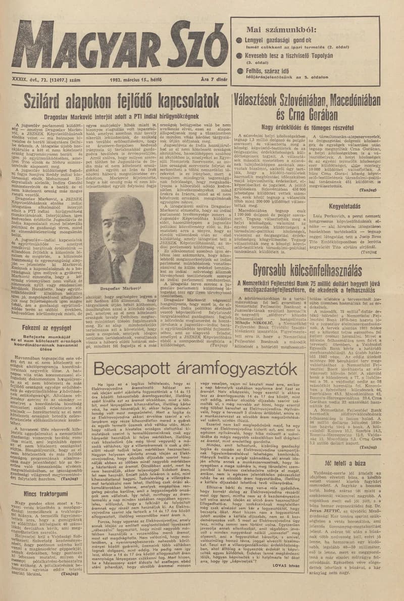 Magyar Szó, 39. évf. 1982. március 15. 72. sz. 1–8. oldal