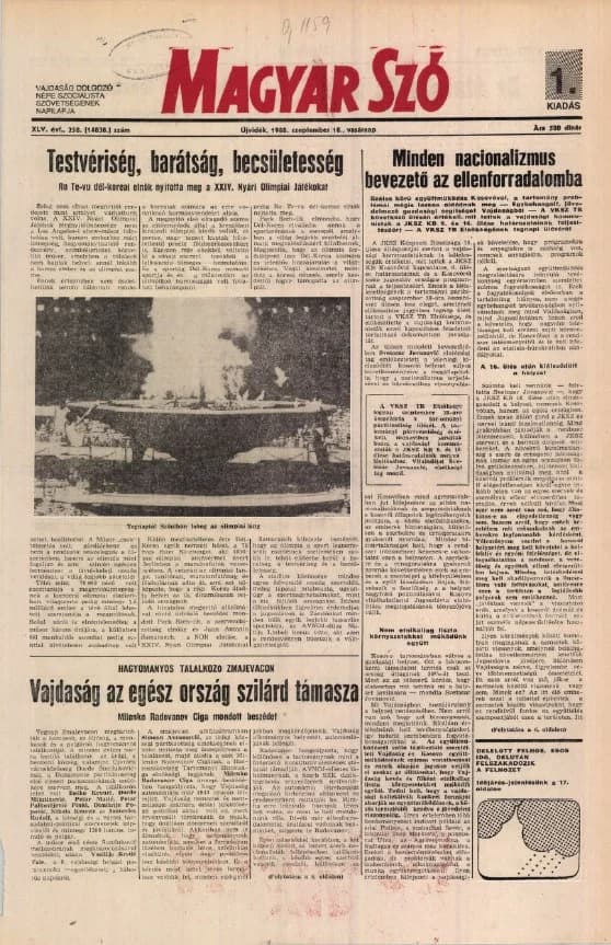 Magyar Szó, 45. évf. 1988. szeptember 18. 258. sz.