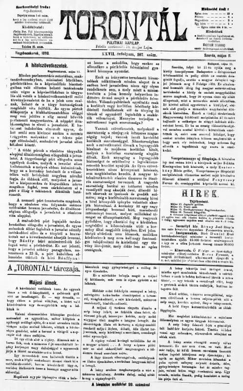 Torontál, 27. évf. 1898. május 11. 107. sz.