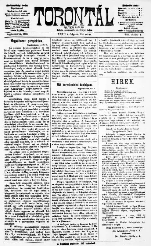 Torontál, 27. évf. 1898. október 3. 224. sz.