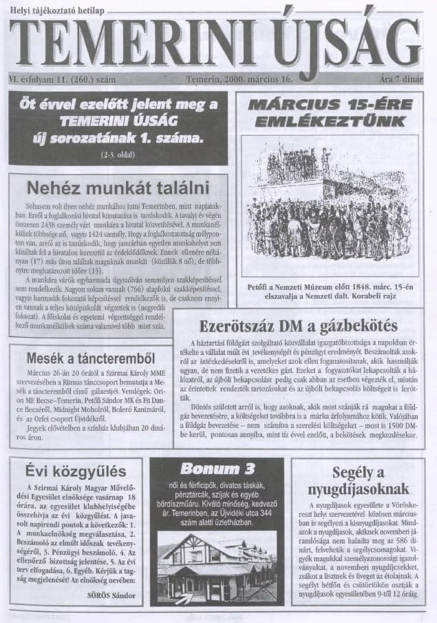 Temerini Újság, 6. évf. 2000. március 16. 11. sz.