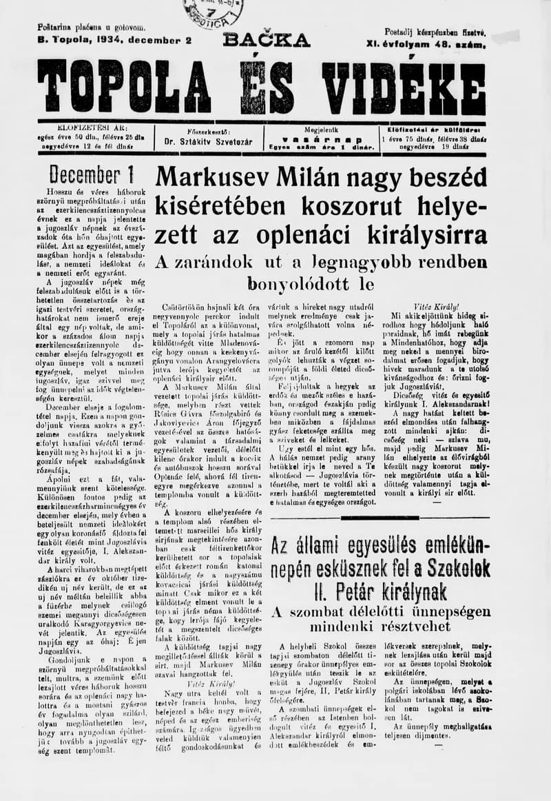 Bačka Topola és Vidéke, 11. évf. 1934. december 2. 48. sz.