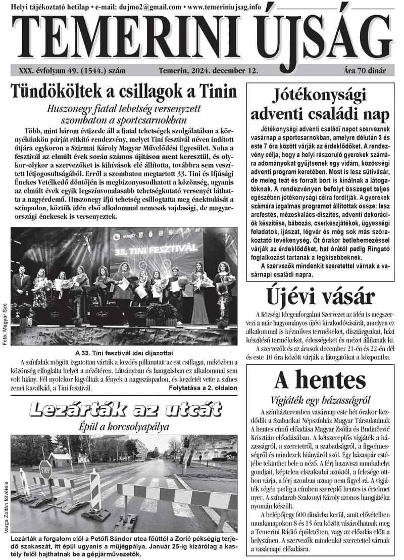 Temerini Újság, 30. évf. 2024. december 12. 49. sz.