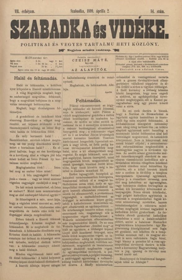 Szabadka és vidéke II, 7. évf. 1899. április 2. 14. sz.