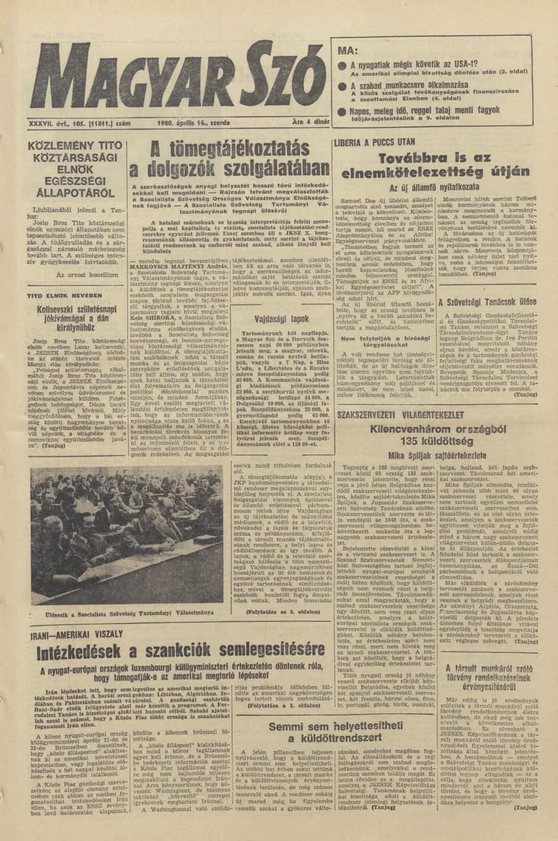 Magyar Szó, 37. évf. 1980. április 16. 105. sz. 1–20. oldal