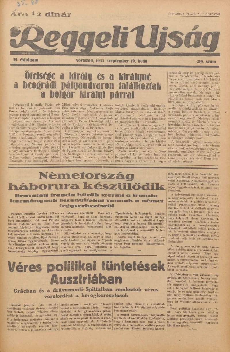 Reggeli Újság, 14. évf. 1933. szeptember 19. 219. sz.