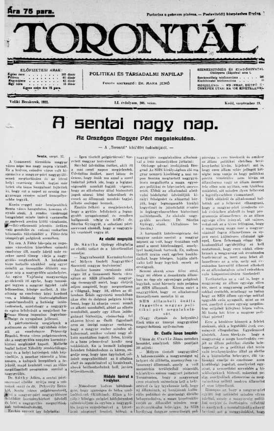 Torontál, 51. évf. 1922. szeptember 19. 208. sz.
